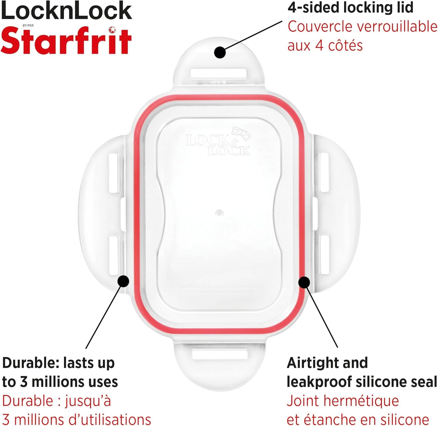 Starfrit LocknLock Kunststoff-Butterdose – Herausnehmbares Tablett mit Messskala – 750ml – Luftdicht – 4-seitiger Verschlussdeckel