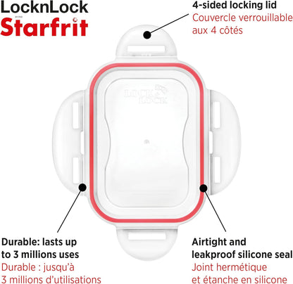 Starfrit LocknLock Kunststoff-Butterdose – Herausnehmbares Tablett mit Messskala – 750ml – Luftdicht – 4-seitiger Verschlussdeckel