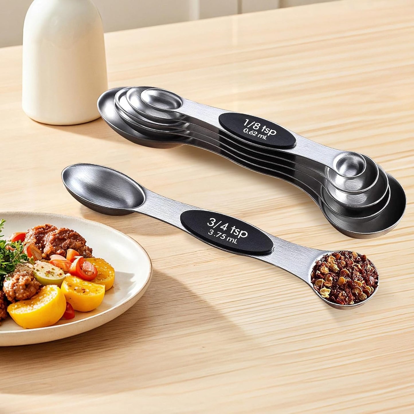 Pack of 8 Stainless Steel Magnetic Measuring Spoons Set
