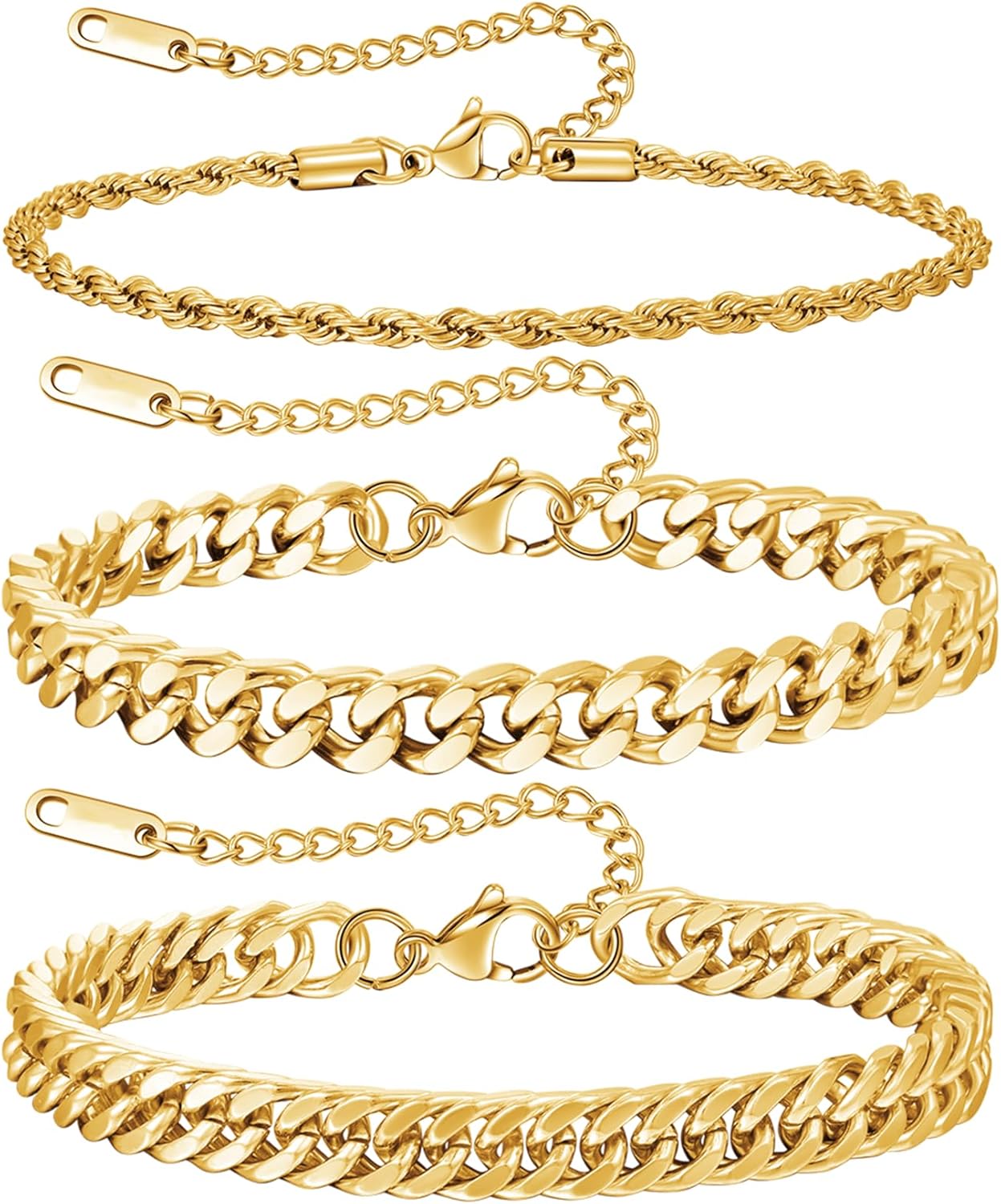 7.8+1.2 inches (20+3 cm)3pcs-gold-rope/Cuban/Cuban
