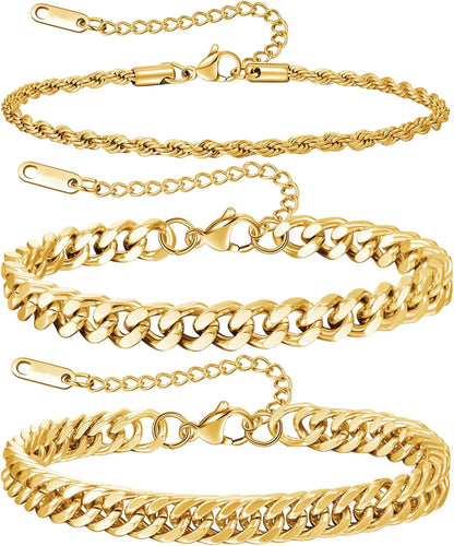 7.8+1.2 inches (20+3 cm)3pcs-gold-rope/Cuban/Cuban