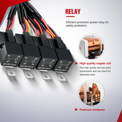 Nilight - NI -WA 06 LED Light Bar Wiring Harness Kit - 2 Leads 12V On Off Switch Power Relay Blade Fuse for Off Road Lights LED Work Light, 2 Years Warranty