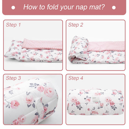 PHF Toddler Nap Mat with Removable Pillow and Minky Blanket, Rollup Design Kids Sleeping Mat, Slumber Bags for Boys, 55"x23" Toddler Sleeping Bag for Daycare Preschool Travel Camping, Space