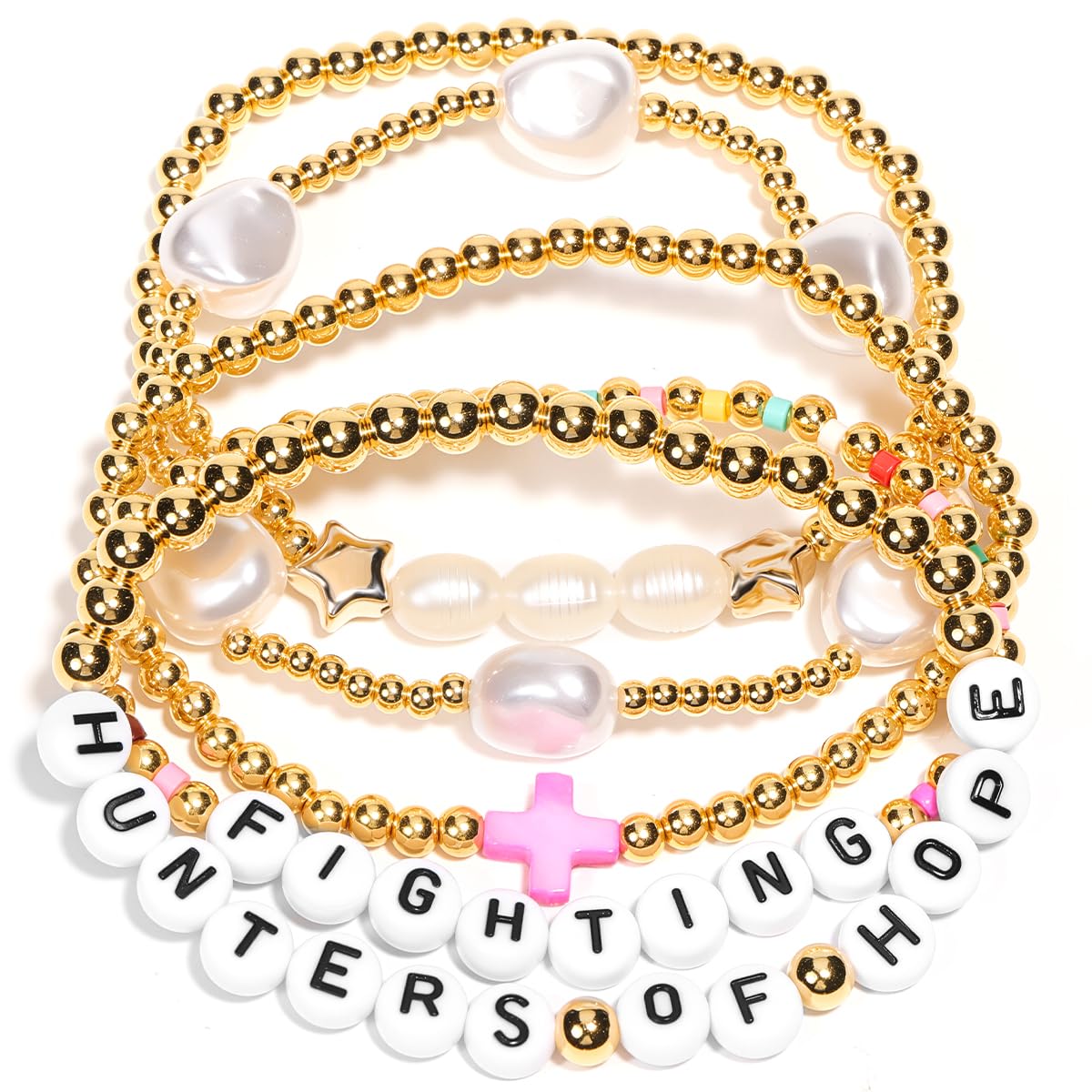 AICase 18K Gold Plated Clover Bracelet Dupes Gold/White/Black Bracelet Set for Women Flower Leaf Lucky Clover Bracelets Trendy Jewelry Birthday Gifts for Women/MoM/Friends