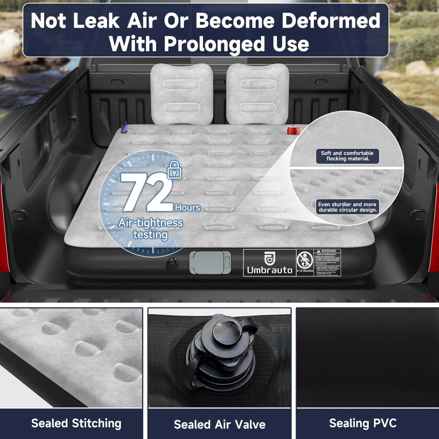 Umbrauto Car Air Mattress Backseat| Inflatable Truck Back Seat Camping Airbed for SUV Rear Seat, Blow Up Sleeping Travel Bed for Van Trunk with Pump & Pillows