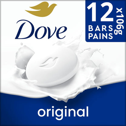 Dove Beauty Bar Sanfte Hautreinigung Feuchtigkeitsspendend für zarte weiche Hautpflege Original Hergestellt mit 1/4 Feuchtigkeitscreme, 106 g, 12 Stück