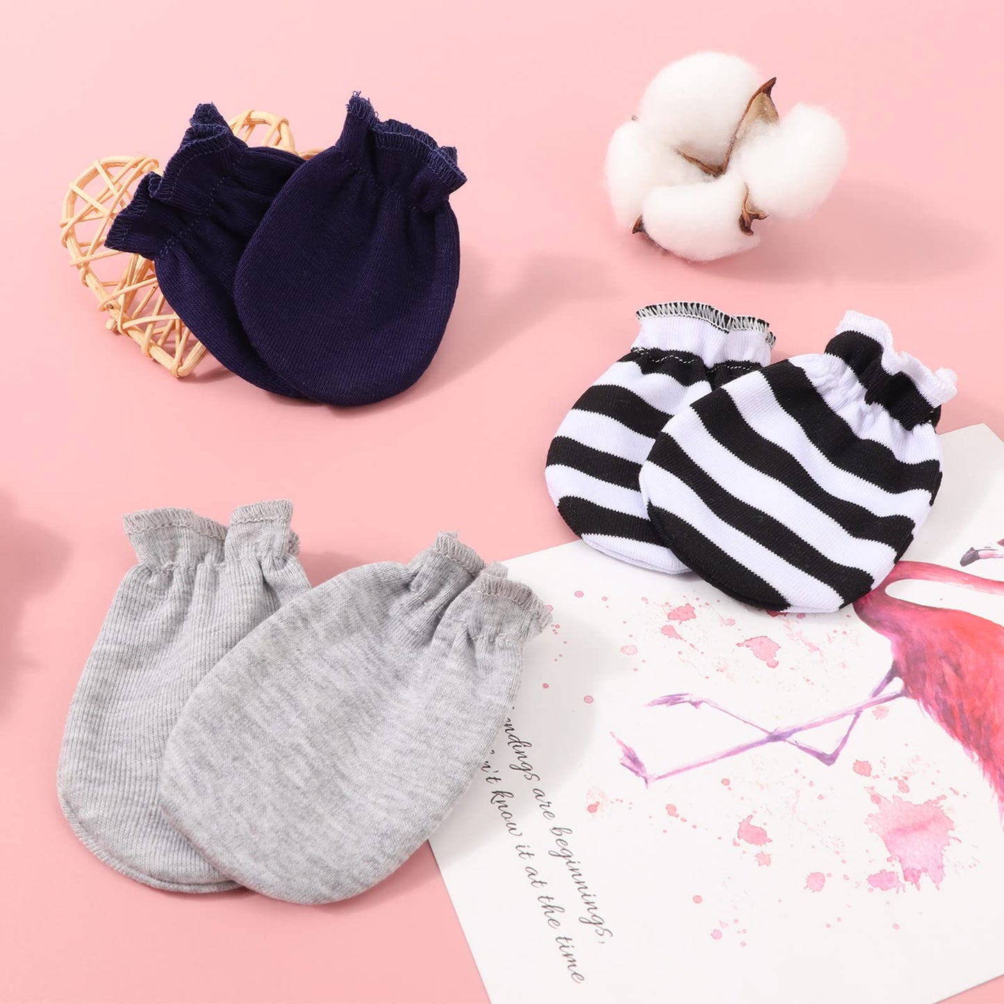BQUBO Baby Fäustlinge Kratzschutz Handschuhe aus Baumwolle mit elastischem Bündchen Hypoallergen für Neugeborene und Babys von 0-6 Monaten Jungen und Mädchen