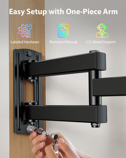 Pipishell Full Motion TV Wall Mount for 26-65 inch Flat or Curved TVs up to 77 lbs, TV Bracket Wall Mount with Articulating Arms, Extension, Tilt, Swivel, Leveling, Max VESA 400x400mm, PIMF7
