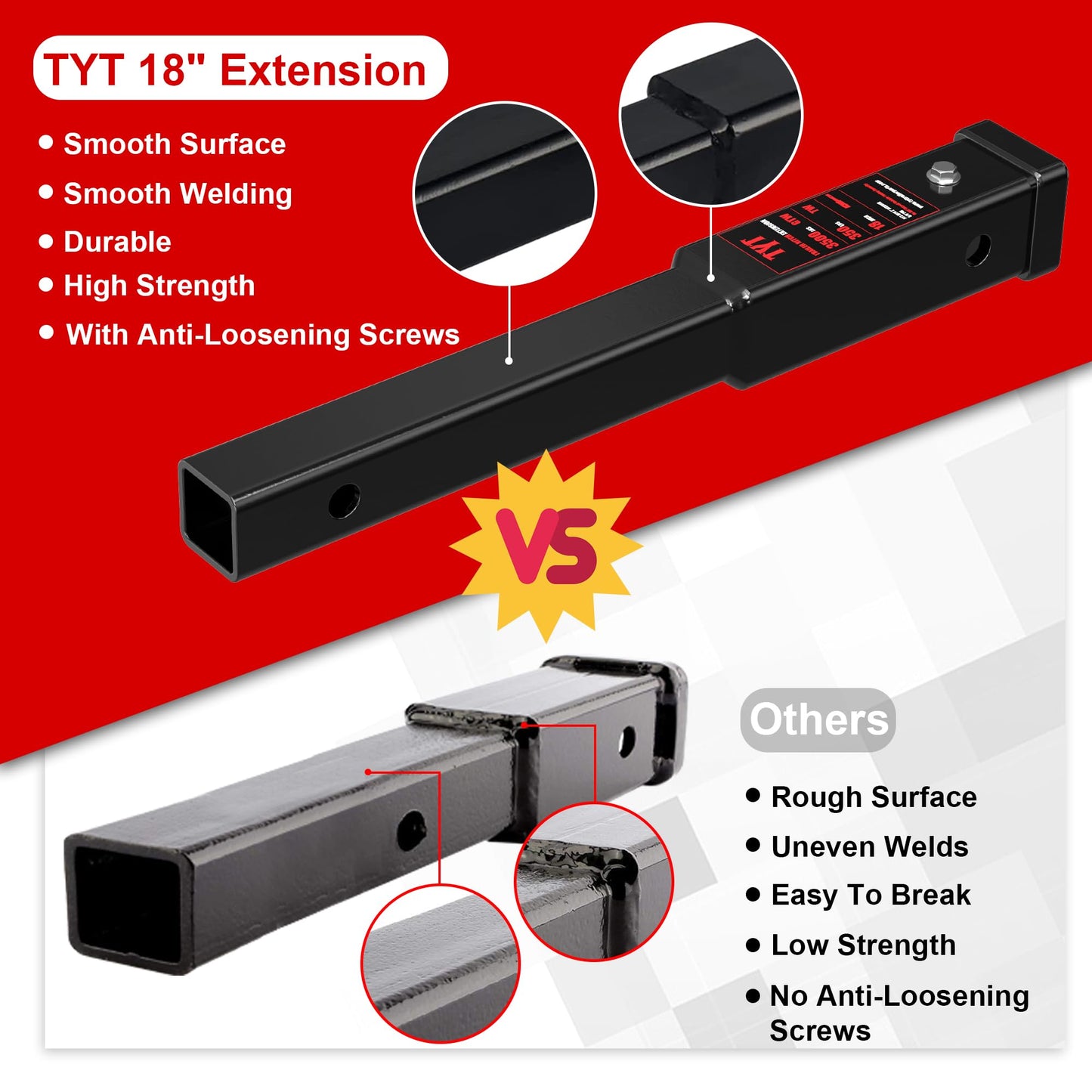 TYT Adjustable Truck Trailer Hitch for 2 inch Receiver, 6" Drop/Rise Tow Hitch with Dual Balls (2" & 2-5/16"), Compatible with Heavy-Duty Trailer Systems up to 20,000 lbs, Includes Hitch Tightener