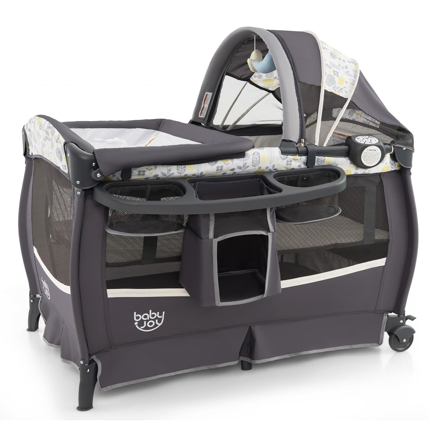 BABY JOY 4 in 1 Pack and Play, Portable Baby Playard with Bassinet & Flip-Away Changing Table, Canopy, Portable Bedside Crib with Storage Basket, Oxford Bag, Infant Bassinet from Newborn to Toddlers