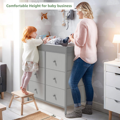 BOLUO White Changing Table Dresser with 6 Drawers Baby Dresser with Changing Table Top Diaper Changing Station with Storage for Nursery Modern