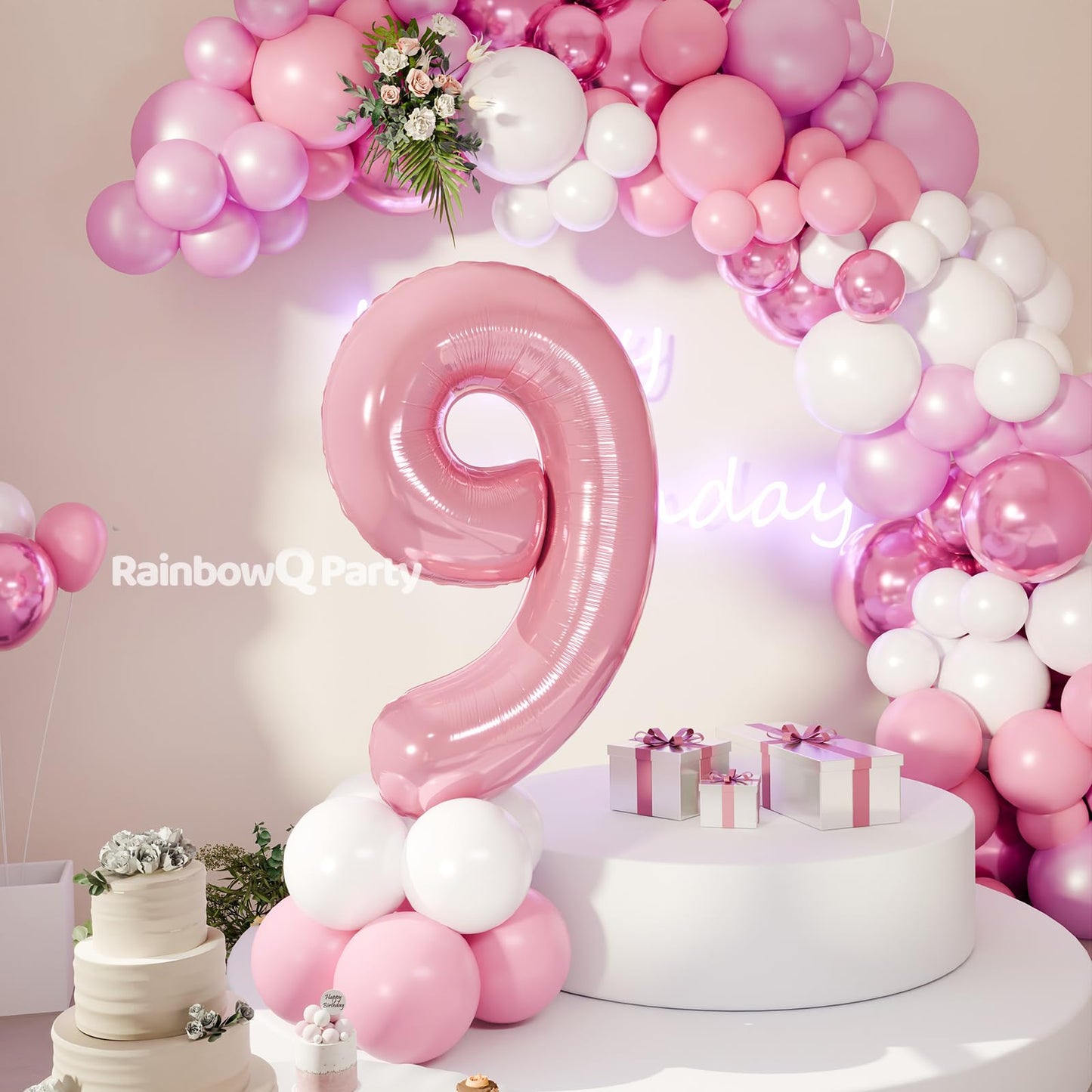 RainbowQ Party 1 Ballon Nummer 40 Zoll für Jungen oder Mädchen Groß Rosa 0-9 Folien-Mylar Großer 1 Zahlenballon Alles Gute zum 1. Geburtstag Party Jubiläumsdekorationen Zubehör