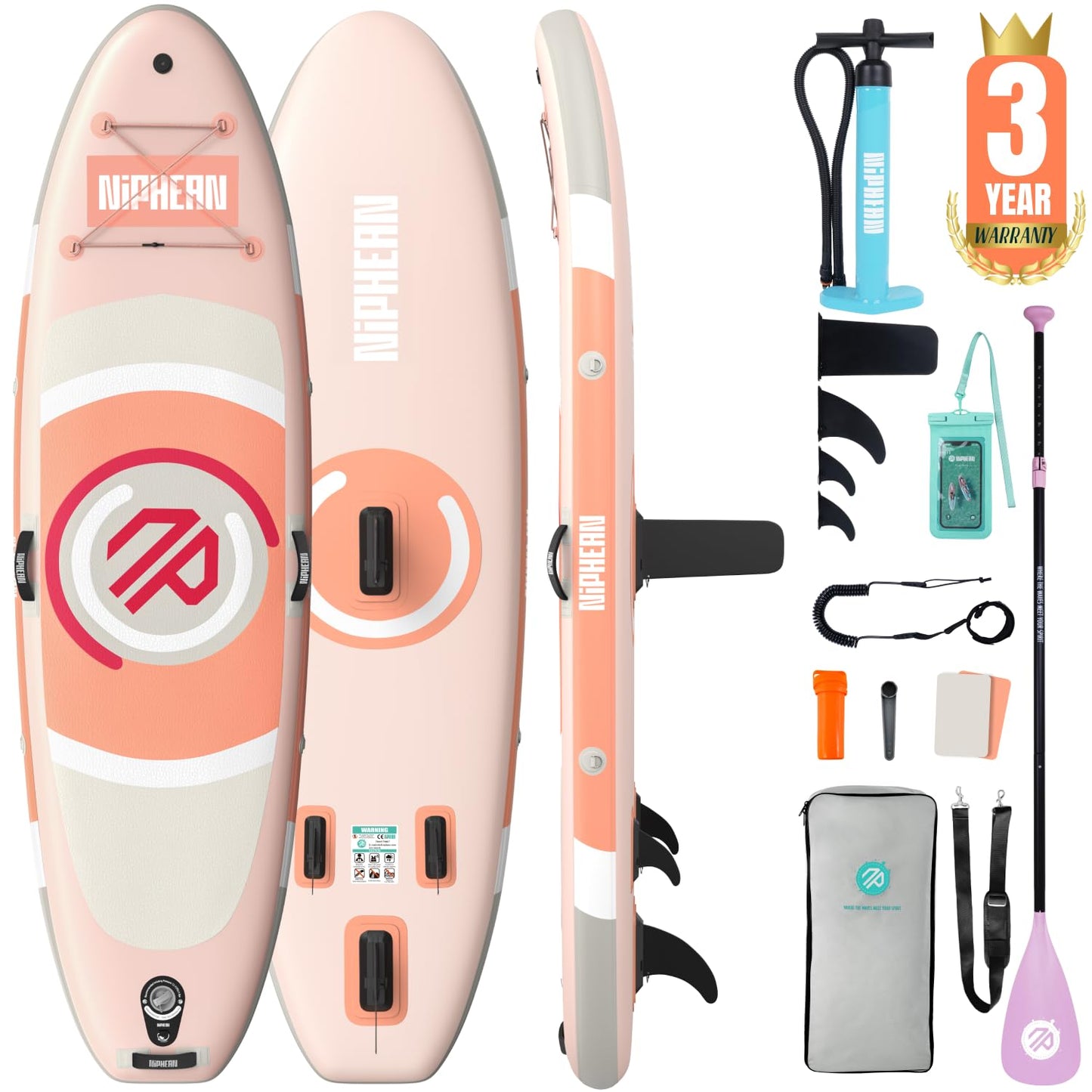 Niphean（Ultra-Light） Inflatable Paddle Board with StabilTrac Fin and Durable SUP Accessories, 10' Stand Up Paddle Boards for Adults & Youth, Versatile Yoga Paddle Board, Gift Ideas