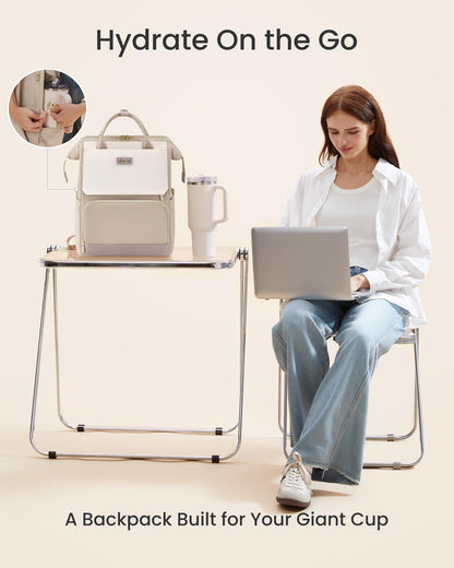 LOVEVOOK Laptop Backpack for Women with Giant Tumbler Holder Pocket, 15.6 inch Travel Work Bag Purse for Nurse Teacher, Waterproof Casual Daypack Bookbag for College Business