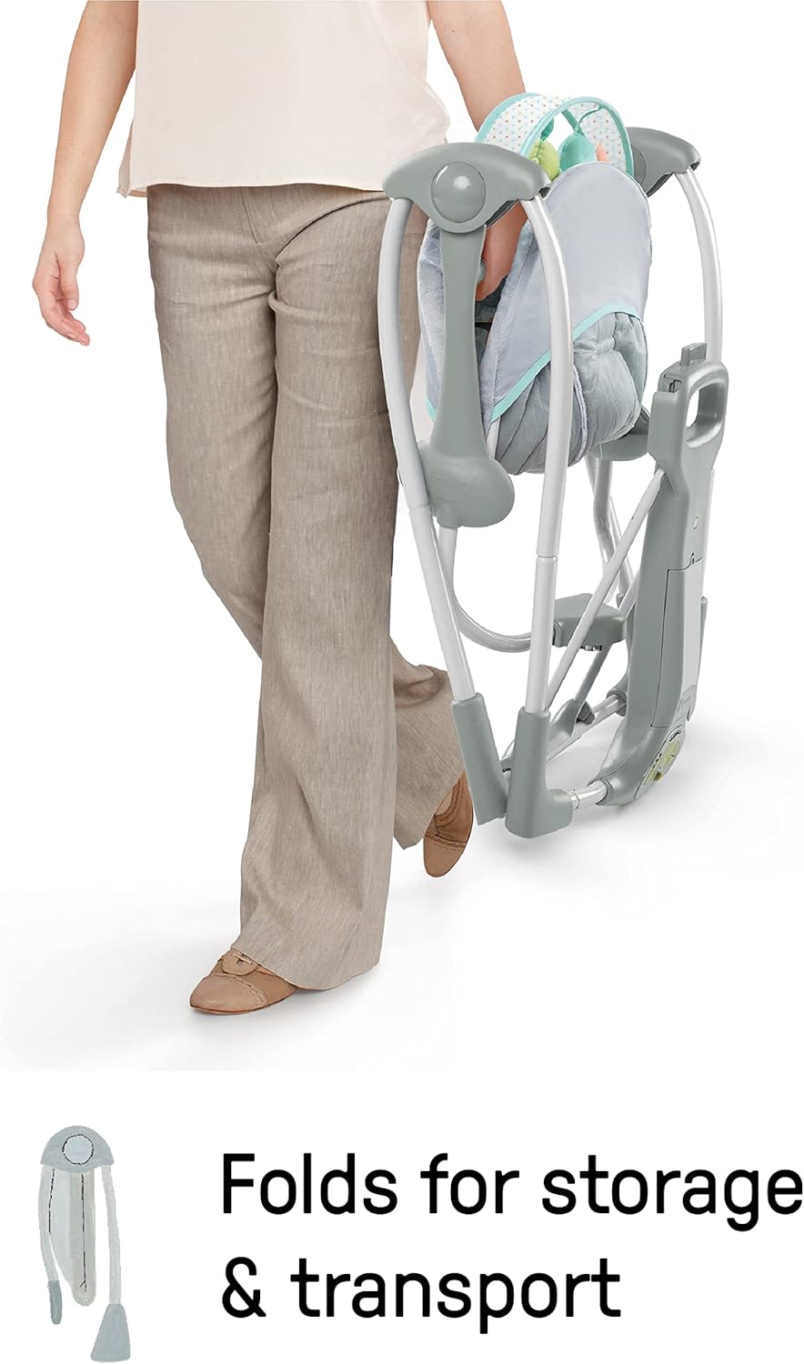 Ingenuity ConvertMe 2-in-1 Kompakte tragbare automatische Babyschaukel & Babysitz, batteriebetriebene Vibrationen, Naturgeräusche, 0-9 Monate 2,7-9 kg (Raylan)