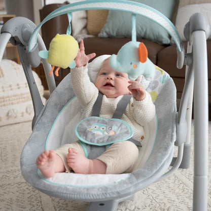 Ingenuity ConvertMe 2-in-1 Kompakte tragbare automatische Babyschaukel & Babysitz, batteriebetriebene Vibrationen, Naturgeräusche, 0-9 Monate 2,7-9 kg (Raylan)