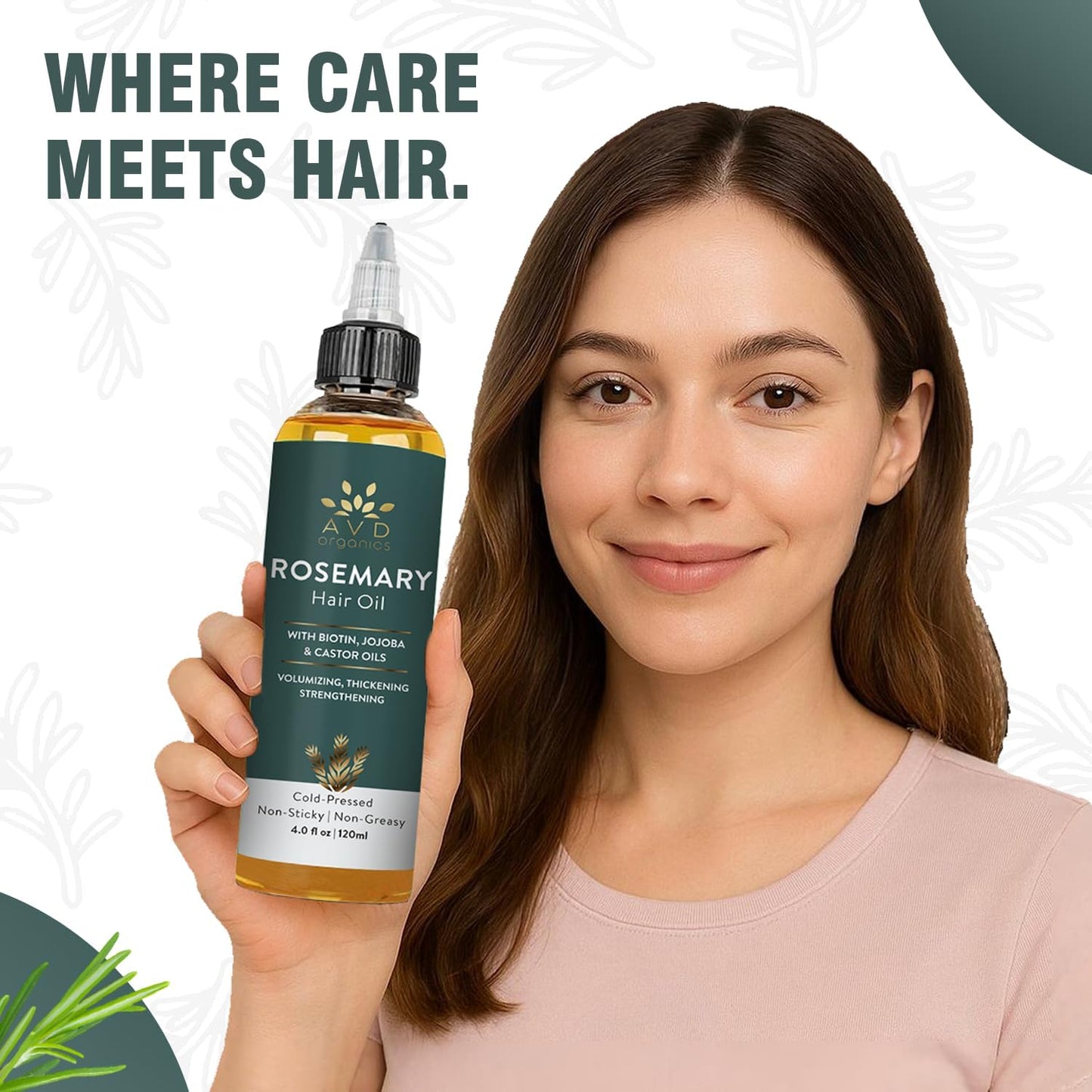 AVD Organics Rosmarinöl für Haarwachstum & Kopfhaut | Mit Biotin angereichert | Haarstärkend, pflegend und voluminös | Mit Jojoba- & Rizinusöl angereichert | GVO-frei 120ml