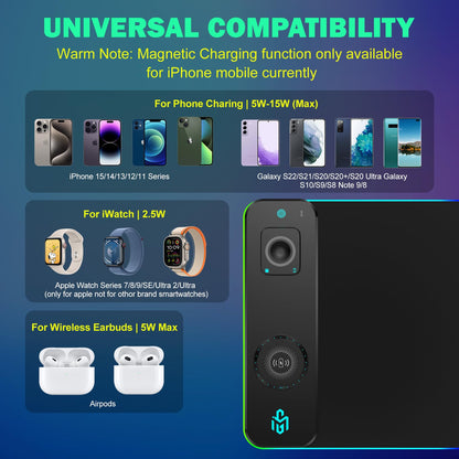 GIM Wireless Charging RGB Gaming Mouse Pad LED Desk Mat with Foldable Phone Stand