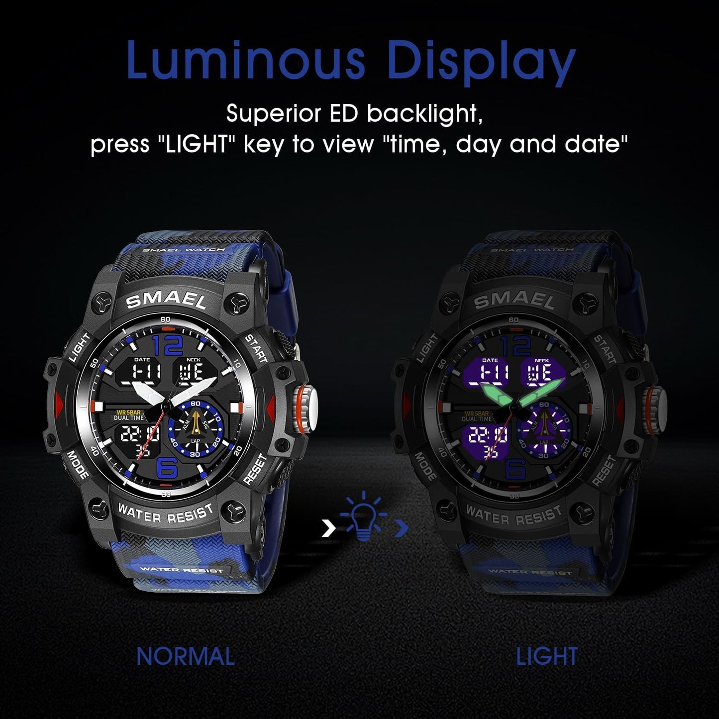 Herren Digitaluhr, Sportuhren für Männer Outdoor Militär Digital Analog Stoppuhr Wasserdicht Multifunktionale Armbanduhr