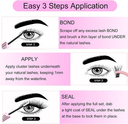 Wimpernverlängerungs-Set 20D+40D Cluster mit Kleber und Versiegelung – Wasserdichtes DIY-Wimpernverlängerungs-Set mit Pinzette (Set 20D/40D-0.07D-9-16Mix)