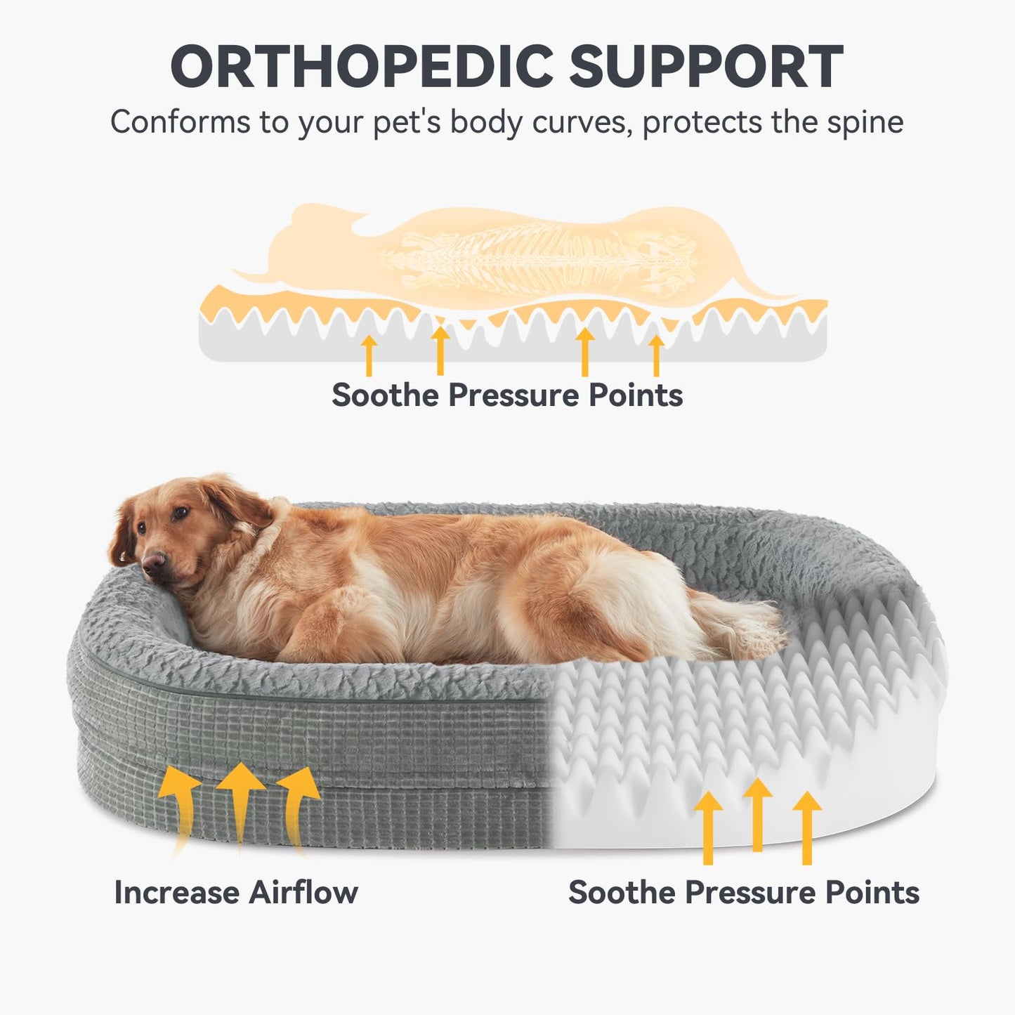 JOEJOY Orthopedic Dog Beds Large Sized Dog, XL Egg-Crate Memory Foam Pet Couch Bed with Bolster Sides, Waterproof Lining, Removable Washable Cover & Non-Slip Bottom, Brown