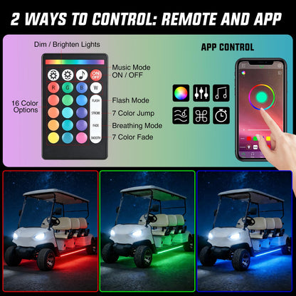 Nilight 6PCS Golf Cart Underbody Light Kit with Canopy Lights Dream Color Multi-Mode Neon Accent Lighting APP Remote Control Sound Active Music Sync IP67 Waterproof 12V-66V for EZGO Yamaha Club Car