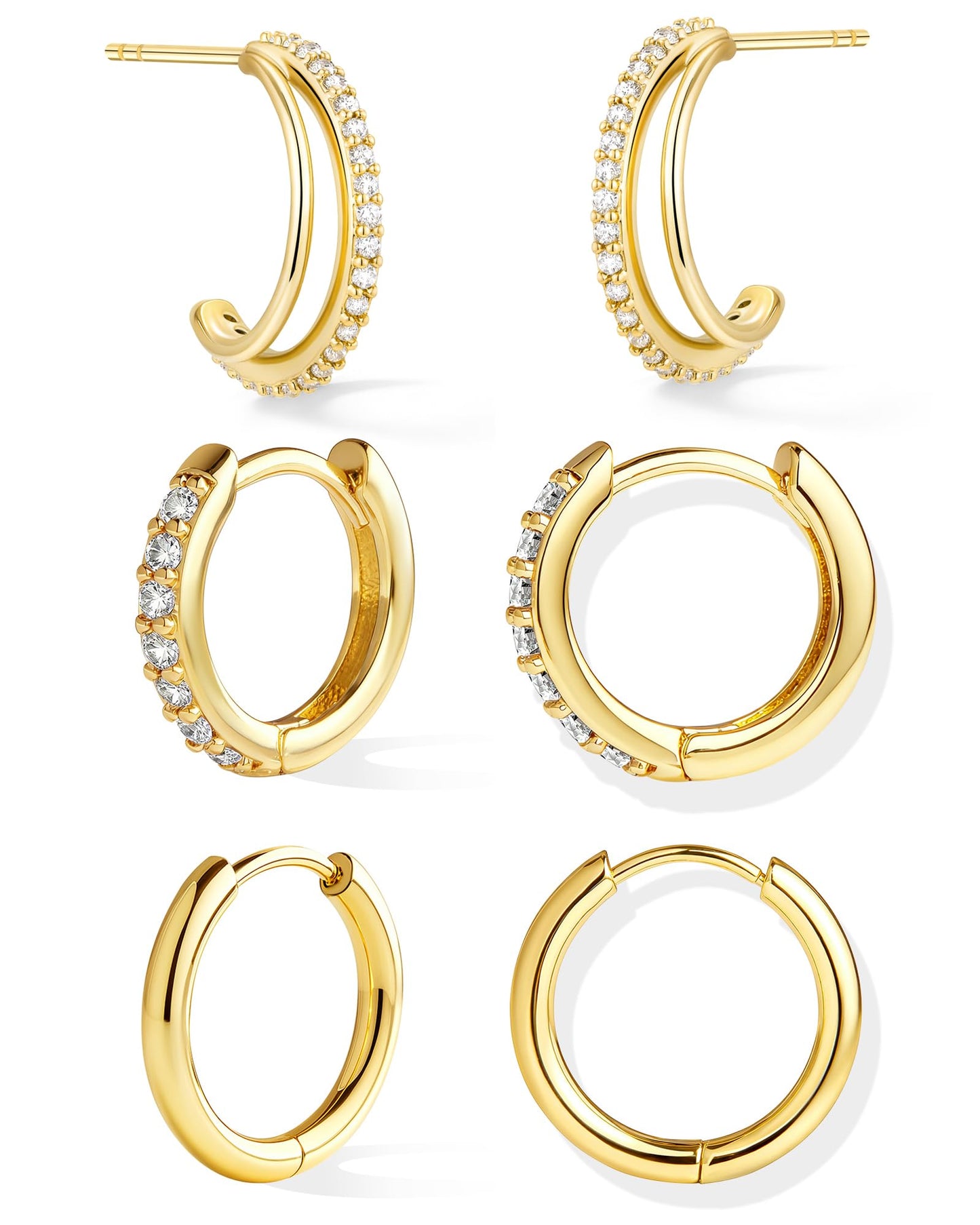 Inerney 14K Gold Plated Huggie Hoop Earrings for Women, Small Sterling Silver Earring Set Hypoallergenic Cartilage Helix Stacks, Mini Dainty Cute Trendy Birthstone Jewelry Gift for Multiple Piercings
