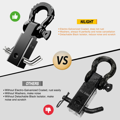 Nilight Anti-Theft Shackle Hitch Receiver 2Inch 45000 LBs Breaking Strength 3/4" Anti-Theft D Ring Shackle 5/8" Trailer Hitch Lock Pin Heavy Duty Solid Towing Kit for Trucks Off Road (Black)