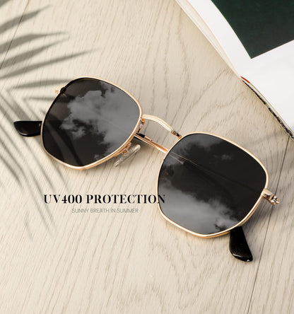 KALIYADI Sonnenbrillen für Damen und Herren Polarisiert Hexagon Damensonnenbrillen Trendy Metallrahmen UV-Schutz (Gold Rahmen Grau Linse)