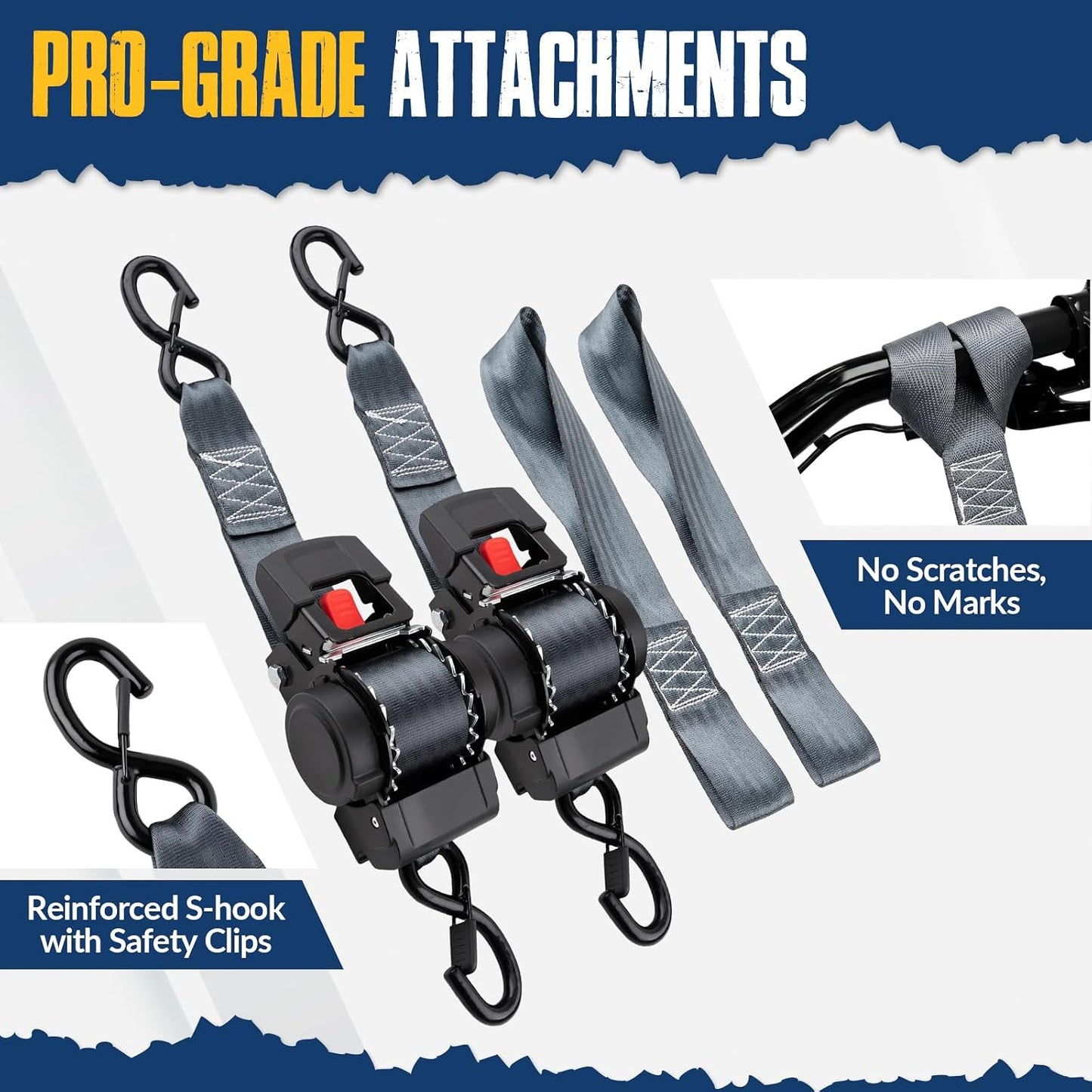 2 Pack Retractable Ratcheting Straps - 2 Inch x 10 Feet, 3,000lbs Break Strength, Heavy-Duty Ratchet Tie-Down Straps for Moving, Cargo,Truck, Motorcycle