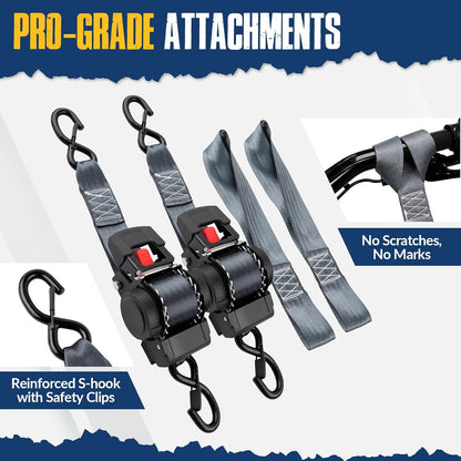 2 Pack Retractable Ratcheting Straps - 2 Inch x 10 Feet, 3,000lbs Break Strength, Heavy-Duty Ratchet Tie-Down Straps for Moving, Cargo,Truck, Motorcycle
