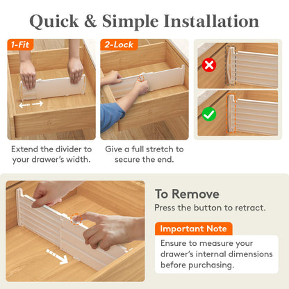 Lifewit 8" Tall 4 Pack Drawer Dividers, 13.8"-22.2" Adjustable Deep Drawer Organizer Clothes, Expandable White Plastic Separators for Dresser, Kitchen, Cabinet, Closet, Office Organization & Storage