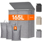 Lifewit 105L Large Laundry Basket with Lid, Laundry Hamper with Plastic Handles and Removable Bag, Foldable Tall Dirty Clothes Hampers for Laundry for Laundry Room, Bedroom, Bathroom, Dorm, Beige