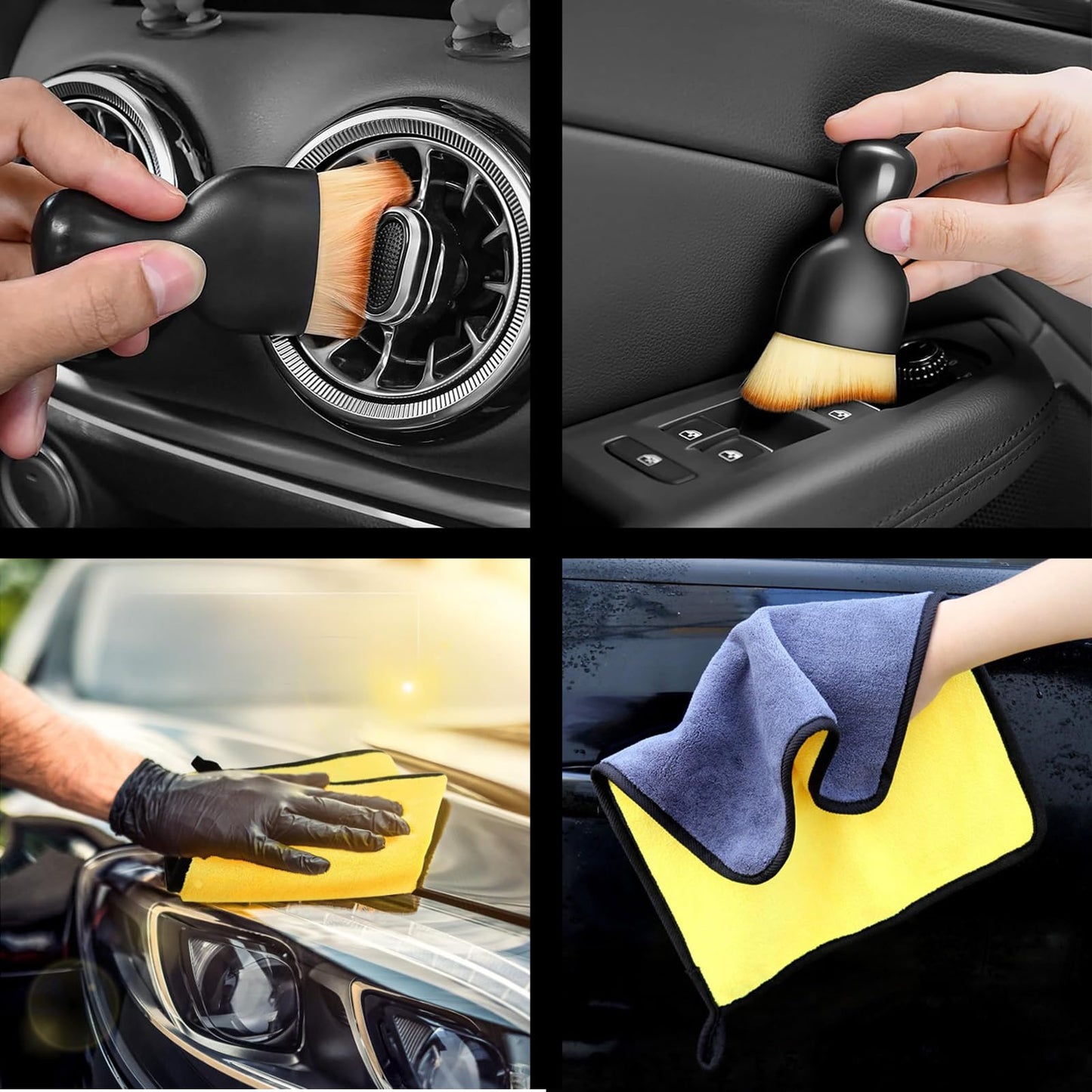 Auto-Windschutzscheiben-Reinigungswerkzeuge, ausziehbarer Autofensterreiniger mit 4 wiederverwendbaren Mikrofasertüchern, 2 Sprühflaschen, Windschutzscheiben-Reinigungsstab-Werkzeug, Auto-Innenraum-Staubpinsel, Blau