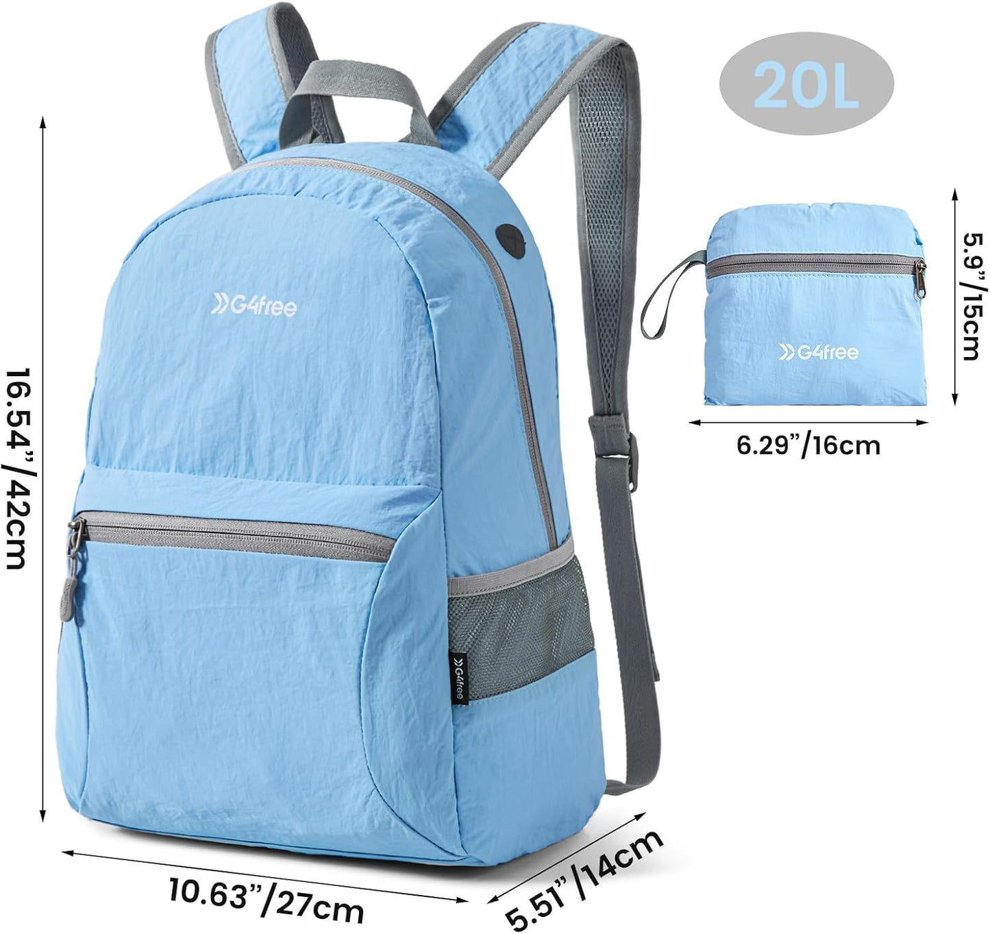 G4Free 20L Lightweight Packable Backpack Foldable Travel Hiking Daypack for Men and Women