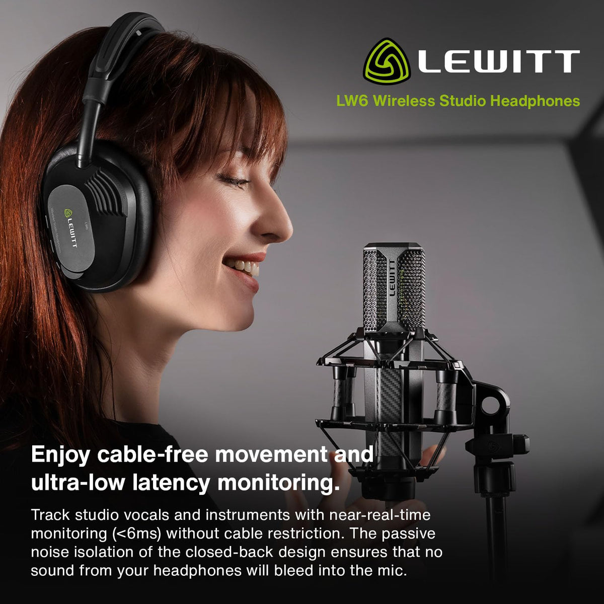 Lewitt LW6 Wireless Studio Headphones with Uncompressed, Ultra-Low Latency Audio and Premium Sound Quality - Ideal for Professional Mixing, Mastering, Monitoring, and Audio Recording.