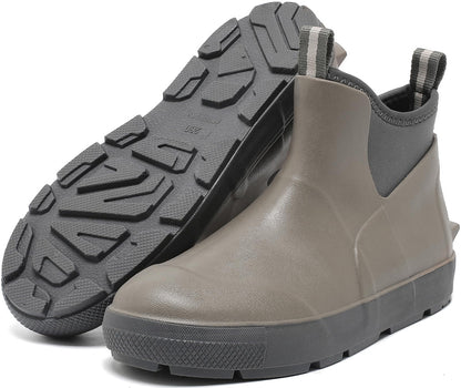 Men's Deck Boots, Waterproof Ankle Rain Boots with Anti-Slip Traction, Rubber Garden & Fishing Boots for Boating, Camping, Farming & Outdoor Work