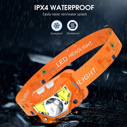 LHKNL Stirnlampen-Taschenlampe, 1200 Lumen Ultraleichte Helle LED Wiederaufladbare Stirnlampe mit Weißem und Rotem Licht, 2er-Pack Wasserdichte Stirnlampe mit Bewegungssensor, 8 Modi für Outdoor Camping Laufen Wandern Angeln
