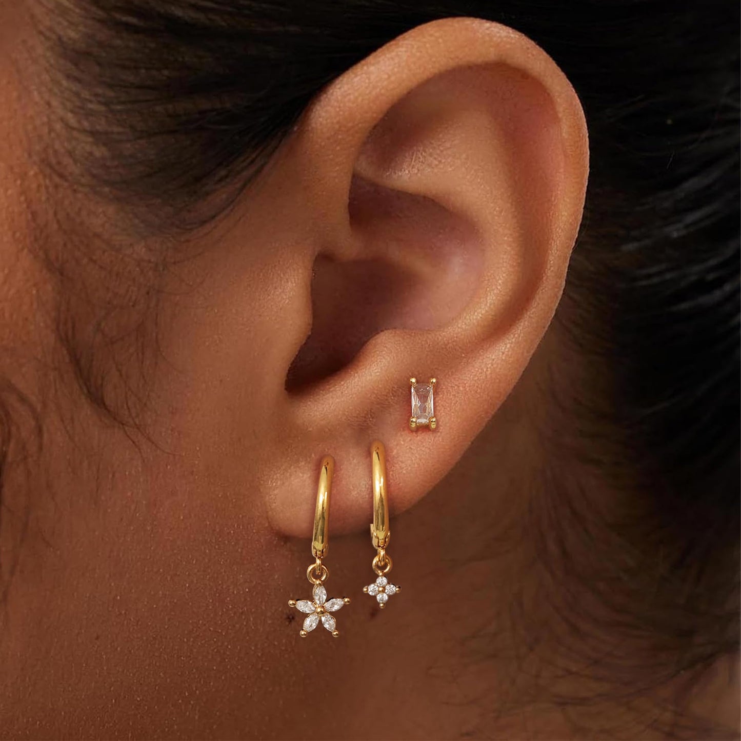 Gold Earrings For Women, Dainty Huggie Earrings Stack 14K Gold Plated Pearl Dangle Earrings for Women Trendy Cute Hypoallergenic Unique Gold Earring Stack Fashion Gold Jewelry Gifts