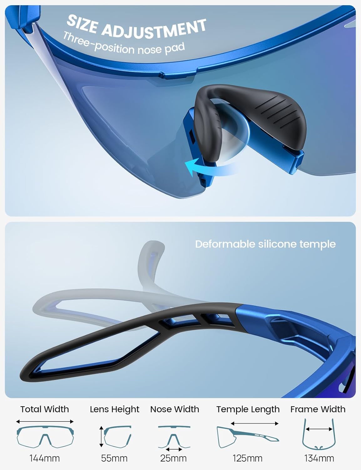 Lamicall Polarisierte Sportsonnenbrille Herren Damen, [24g Ultraleicht] Verstellbares Nasenpad Sportbrille für Fahrrad Wandern Laufen