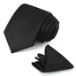 JUNMEISI Black Tie Set in Gift Box Mens Solid Color 3.15" (8CM) Black Necktie and Pocket Square Set