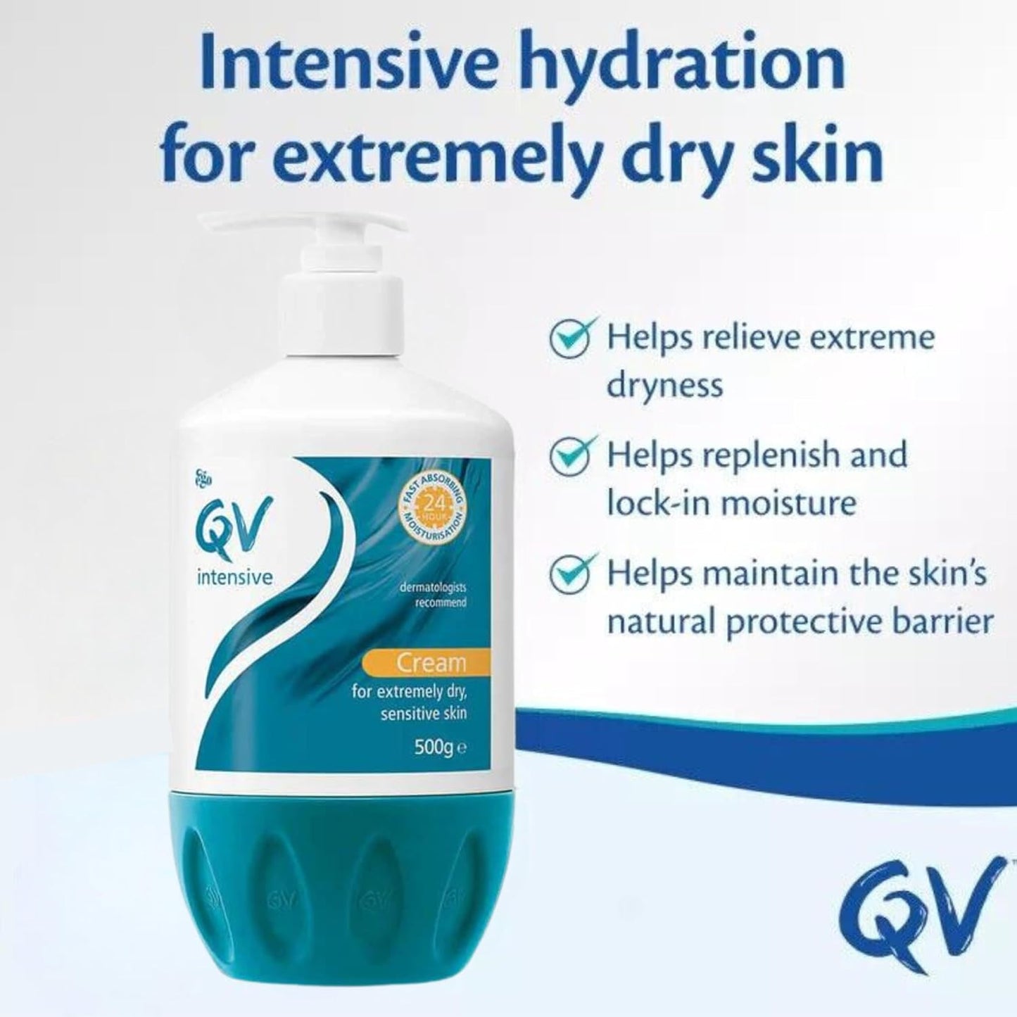 QV Intensive Cream 500g - Low Irritant Formulation - Fragrance, Lanolin, Propylene Glycol and Color Free - Non-Comedogenic - Vegan Friendly - For External Use Only - SKU (11372)