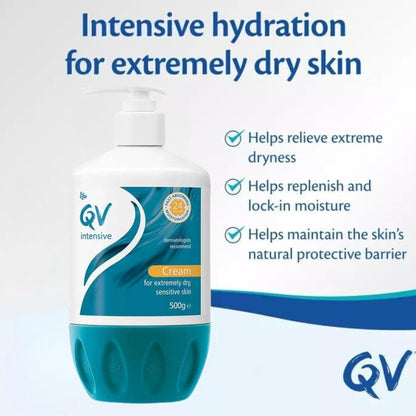 QV Intensive Cream 500g - Low Irritant Formulation - Fragrance, Lanolin, Propylene Glycol and Color Free - Non-Comedogenic - Vegan Friendly - For External Use Only - SKU (11372)