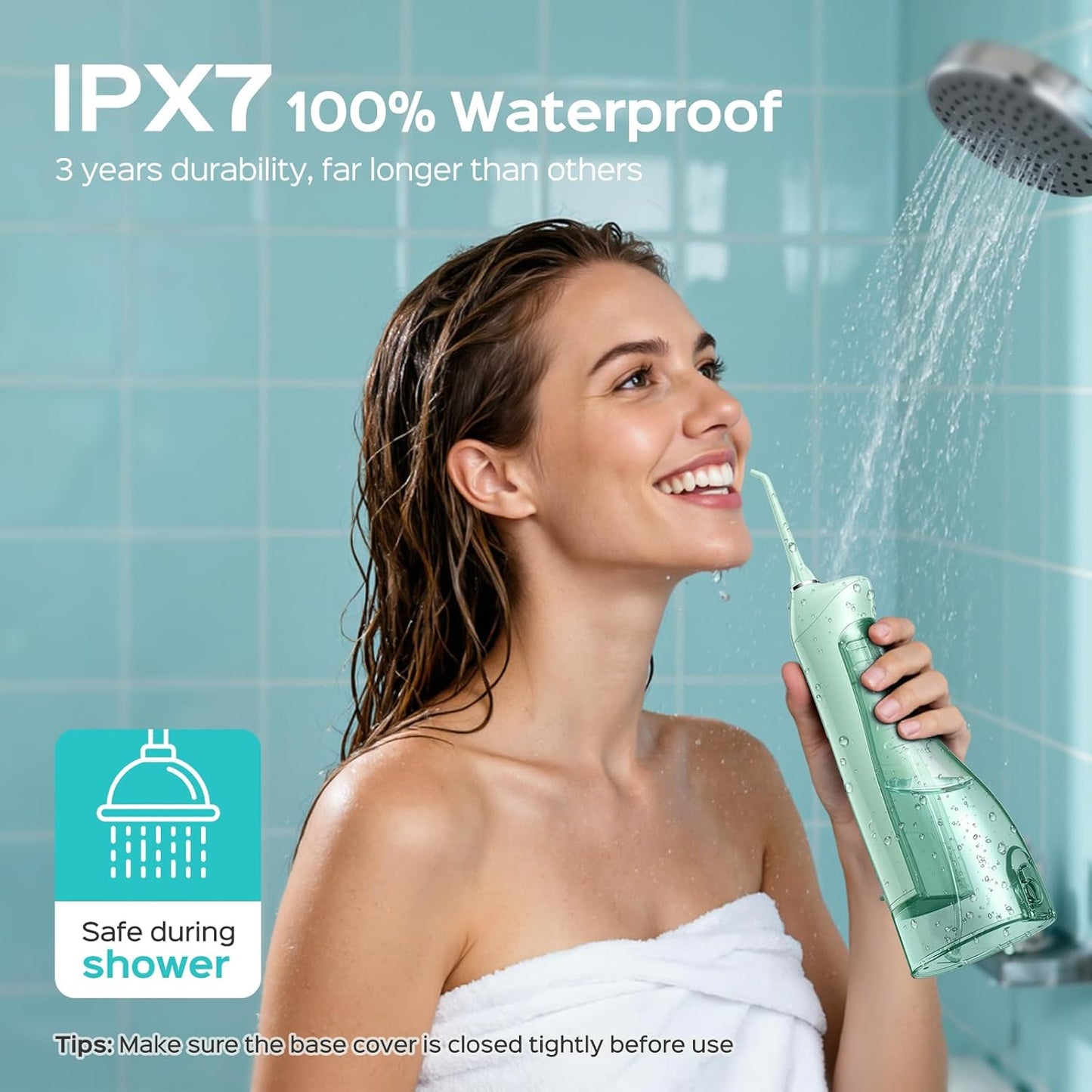 COSLUS Water Flosser C20 (F5020E): 300ML Kabelloser Elektrischer Munddusche Wiederaufladbar IPX7 Wasserdicht Tragbares Reise-Zahnseide-Set für die Zähne