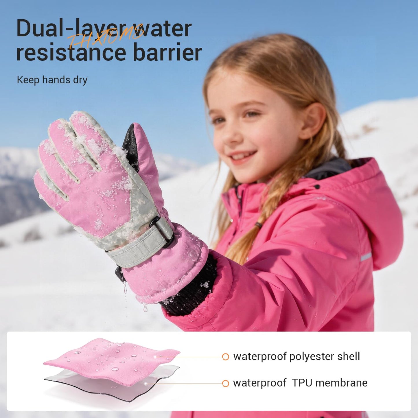 ThxToms Kinder Winterhandschuhe Wasserdichte Ski-Snowboardhandschuhe für Outdoor-Sportarten, Jungen und Mädchen Kaltwetter-Fahrradhandschuhe