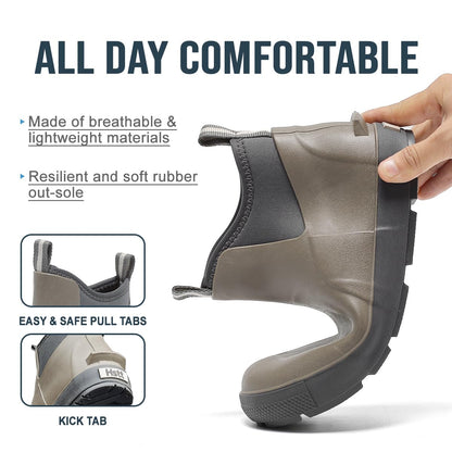 Men's Deck Boots, Waterproof Ankle Rain Boots with Anti-Slip Traction, Rubber Garden & Fishing Boots for Boating, Camping, Farming & Outdoor Work