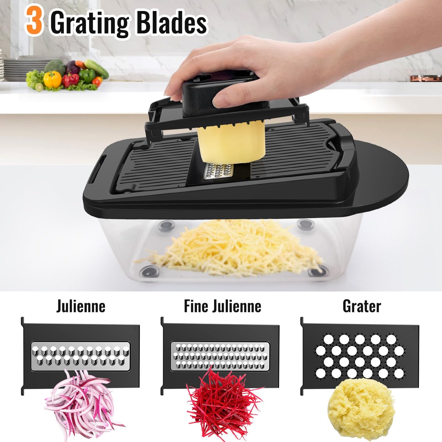 8 Blade All-in-1 Vegetable Chopper Mandoline Slicer with Container, Food Chopper, Onion Chopper, Veggie Cutter for Salad, Kitchen Gadgets Accessories Essentials, White