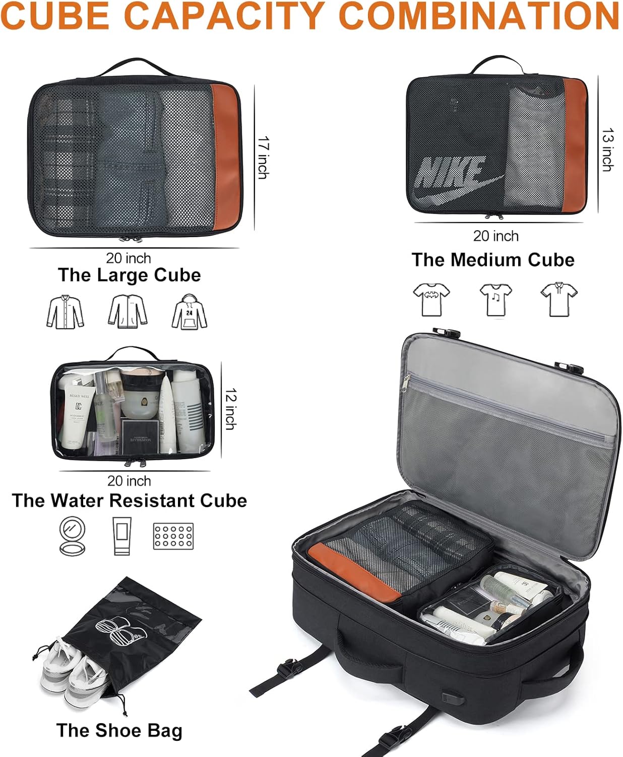 Lumesner Handgepäck Rucksack, extra großer 40L Flugzugelassener Reiserucksack für Damen & Herren