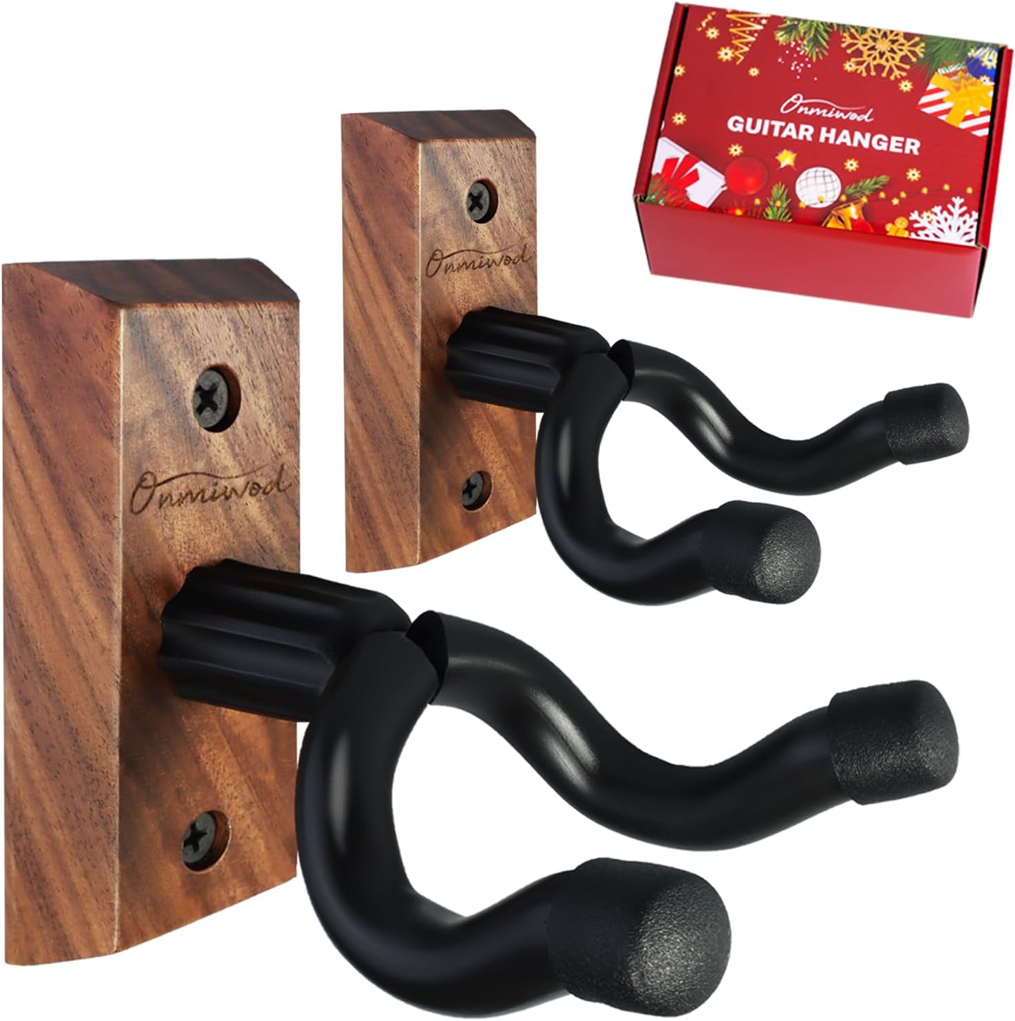 Guitar Wall Mount 2 Pack, Black Walnut Wood Guitar Hanger, U-Shaped Guitar Wall Hanger Mount, Guitar Holder Hook Stand Wall for Acoustic, Electric Guitar, Banjo, Bass, Gift for Guitar Player Men Boy