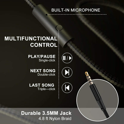 LORELEI X6 Over-Ear Kabelgebundene Stereo-Bass-Kopfhörer mit Mikrofon, Leicht, Faltbar & Portabel mit 1,45M Kabel ohne Verheddern für Smartphone, Tablet, MP3/4, Space Black